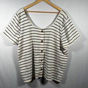 Torrid Top 4X 4XL Womens Striped Shirt Scoop Neck Faux Button Minimal Chic